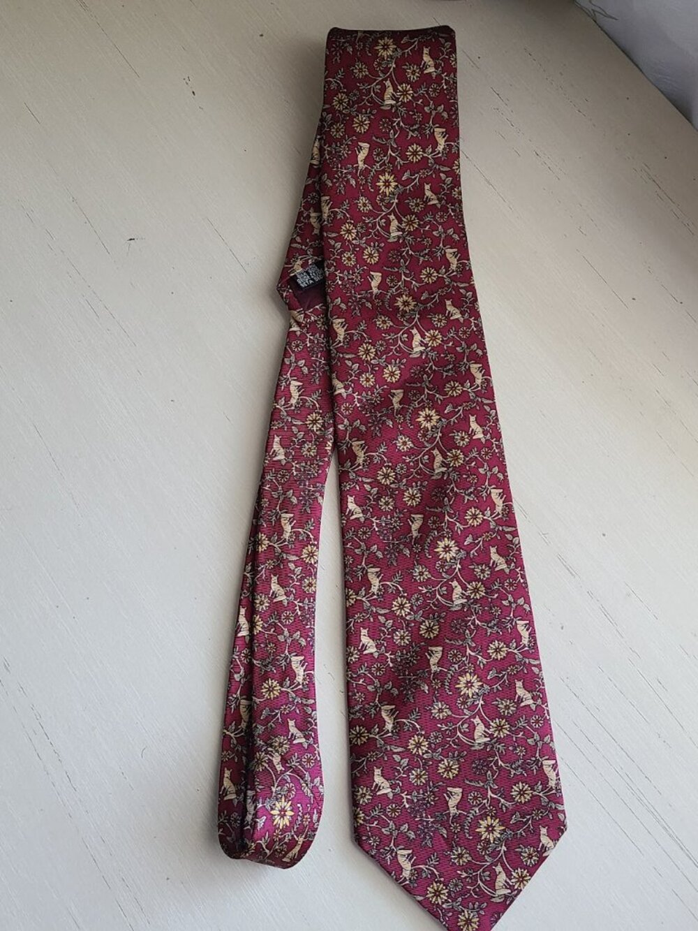 Burberrys Prorsum Silk Tie Floral Fox Woodland Animal Burgundy Vintage Luxury - Picture 2 of 8